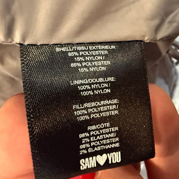 Sam Edelman Gray Quilted Corduroy Puffer Jacket Coat Hood Women's M Medium - Picture 12 of 15